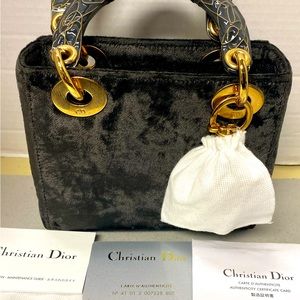 Christian Dior. ( mini Dior ) brown crushed velvet bag w/enameled handles